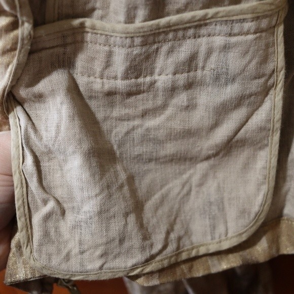 Chicos Metallic Gold Shimmery Linen Blend Blazer Jacket Zip Up Pockets  1 - Picture 12 of 16